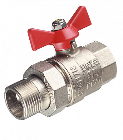 картинка Кран шаровой латунный VALTEC Base (VT.227.N.05) 3/4 ВР(г) х 3/4 НР(ш) бабочка с полусгоном прямой от магазина