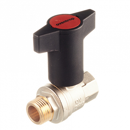 картинка Кран шаровой латунный Oventrop Optibal (1077304) 1/2 ВР(г) х 1/2 НР(ш) полнопроходной бабочка удлиненная прямой от магазина